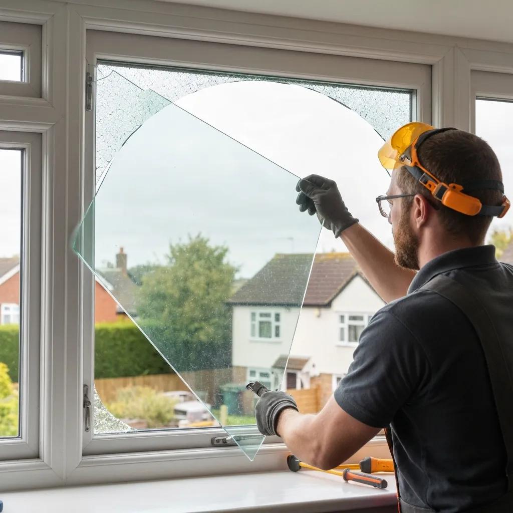 Professional glazier repairing blown double glazing in a Sussex home