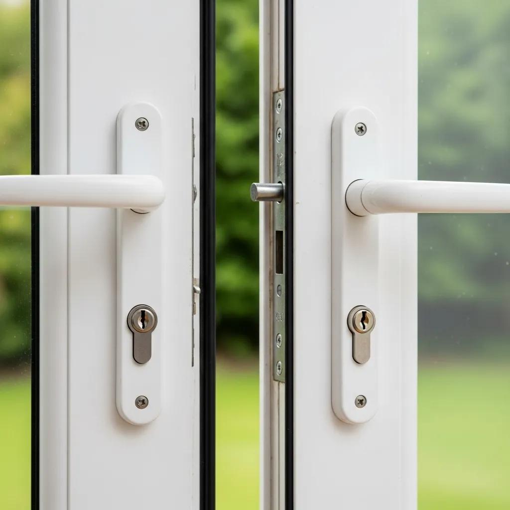 Close-up of a misaligned UPVC patio door showing gaps and warping issues