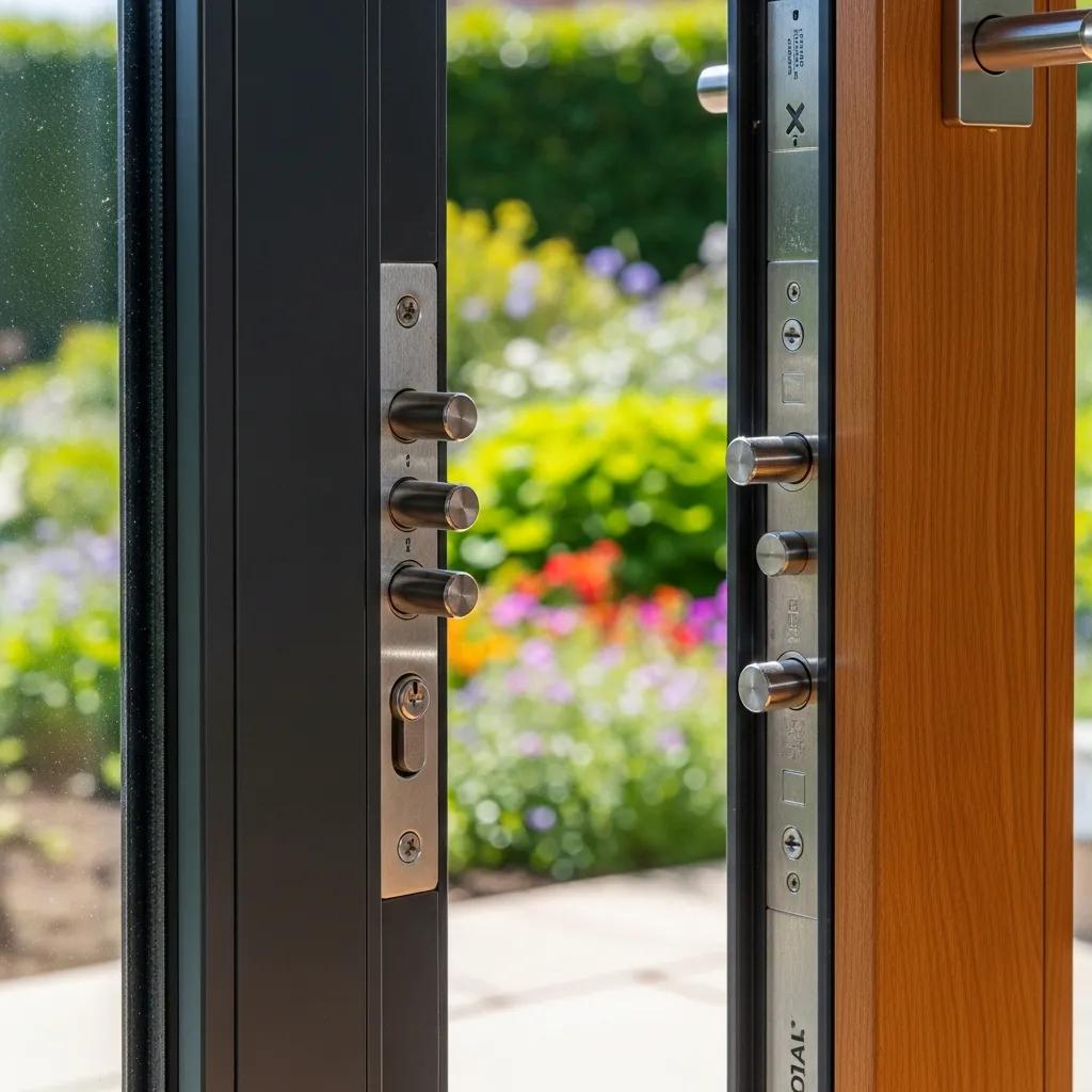 Modern patio door lock mechanism emphasizing security features
