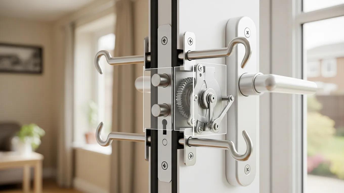 Close-up of a multi-point locking system on a uPVC door