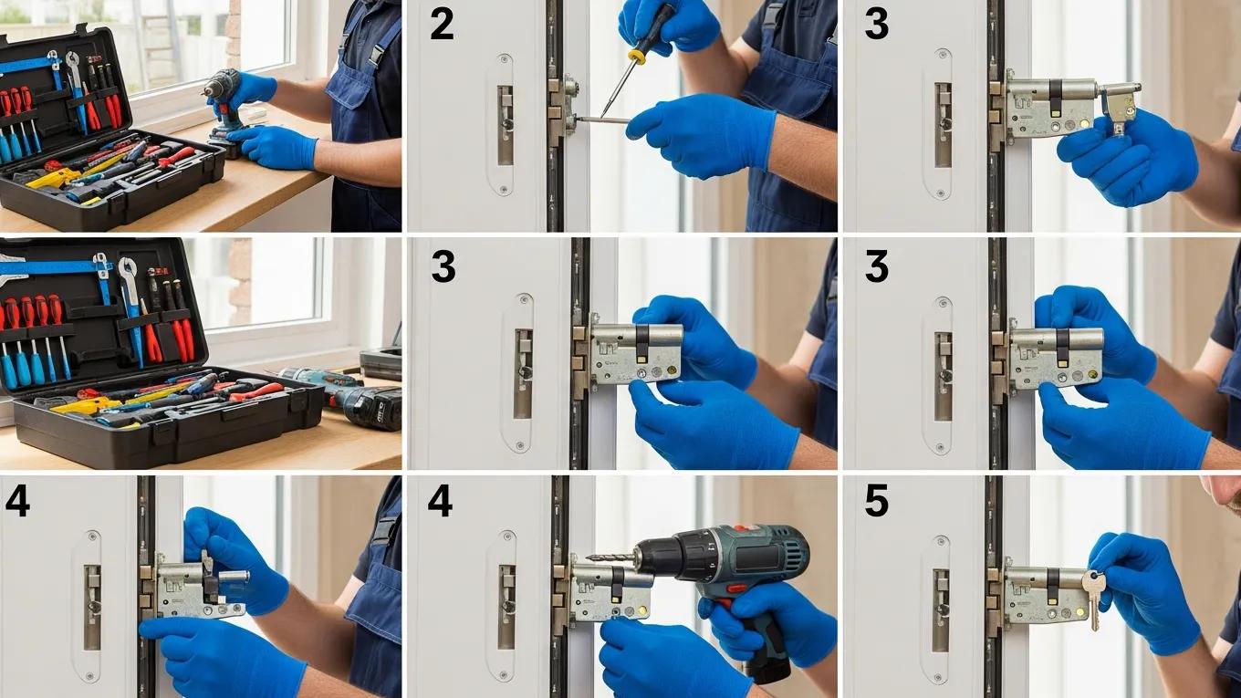 Technician installing a uPVC door lock, showcasing the replacement process
