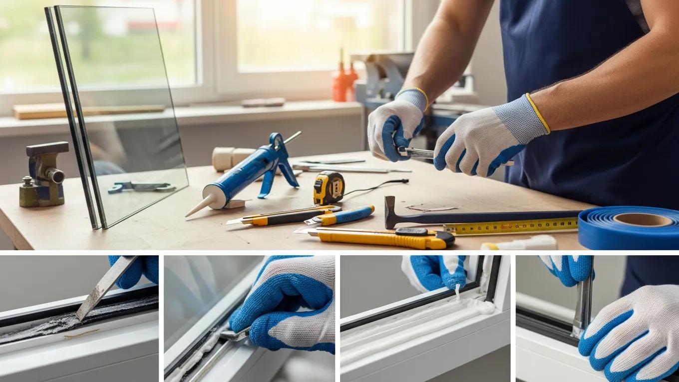 Technician performing a seal replacement on a double-glazed window