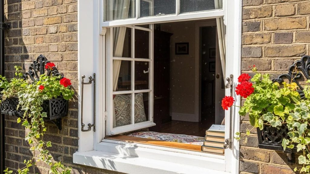 Old sash window in a Brighton home, highlighting its charm and historical features