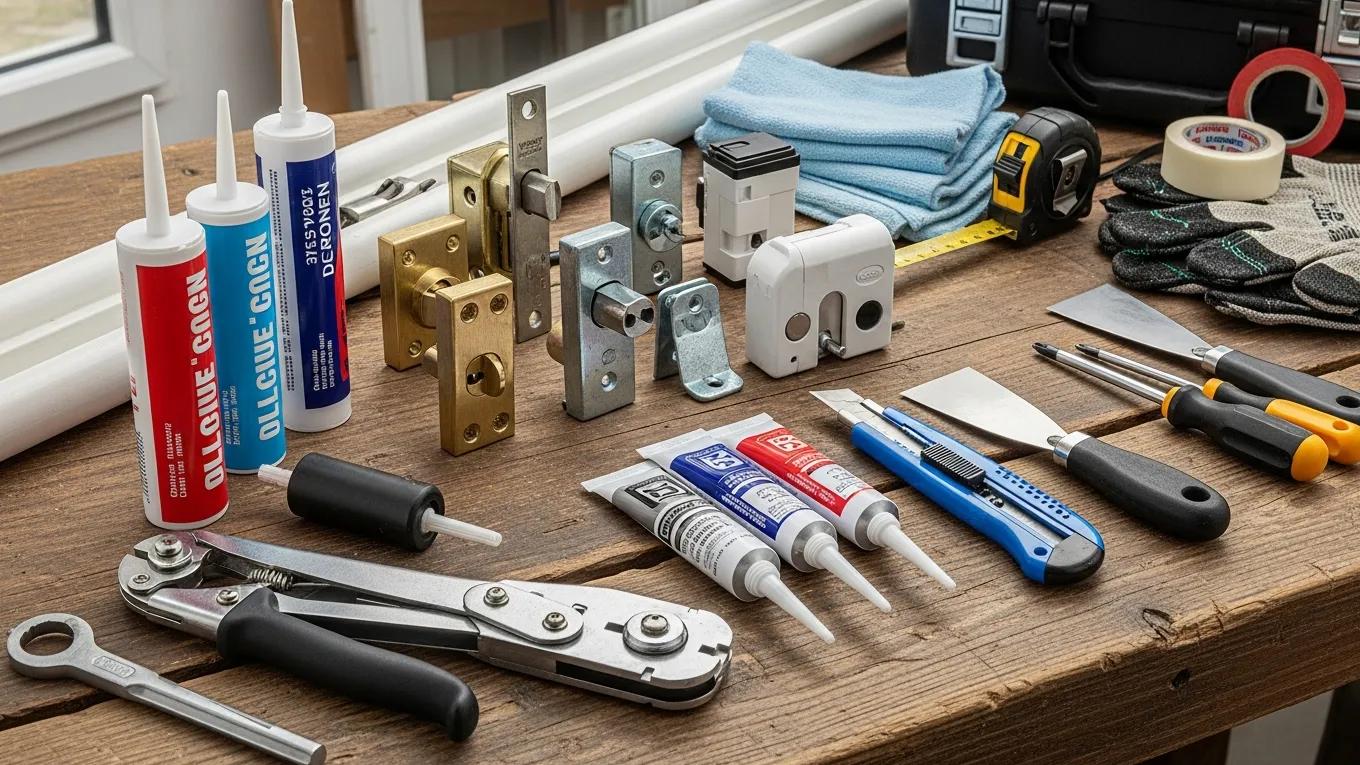 Variety of window repair tools and materials for different services