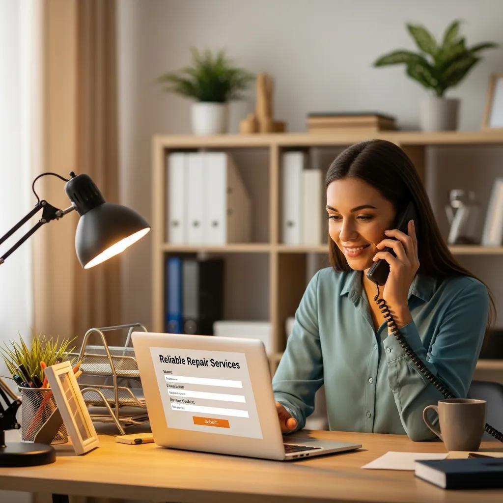 Customer service representative assisting a client over the phone for door repair services