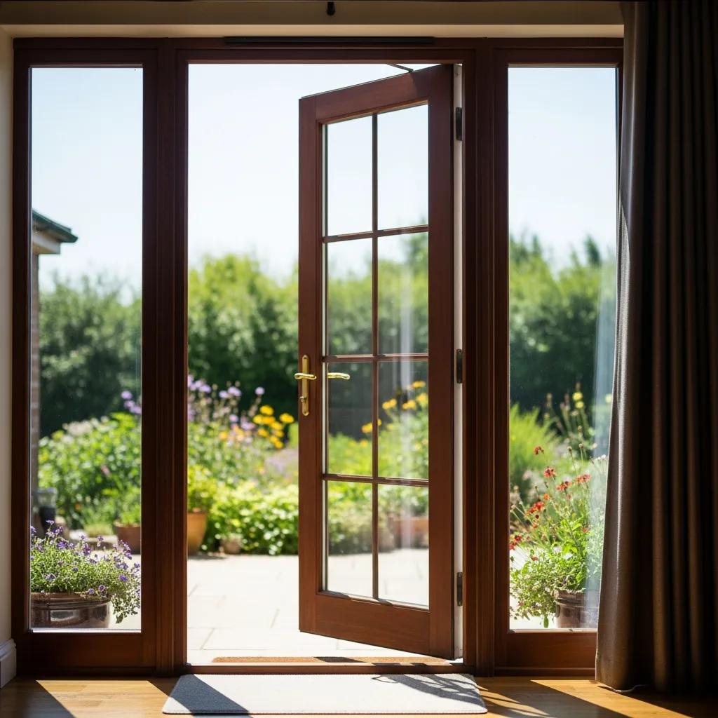 Beautifully maintained patio door open to a bright outdoor space, highlighting its functionality and aesthetic appeal