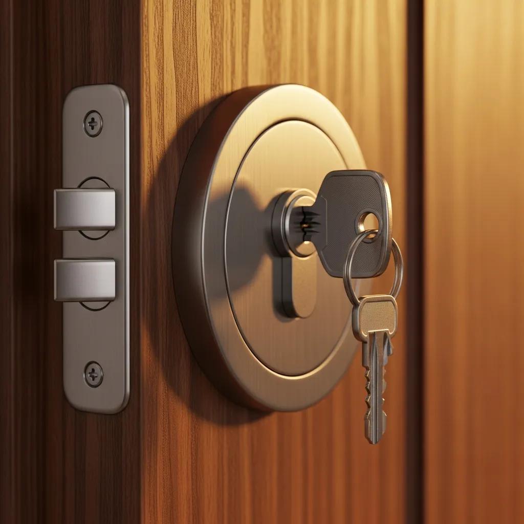 Close-up of a modern door lock emphasizing security features