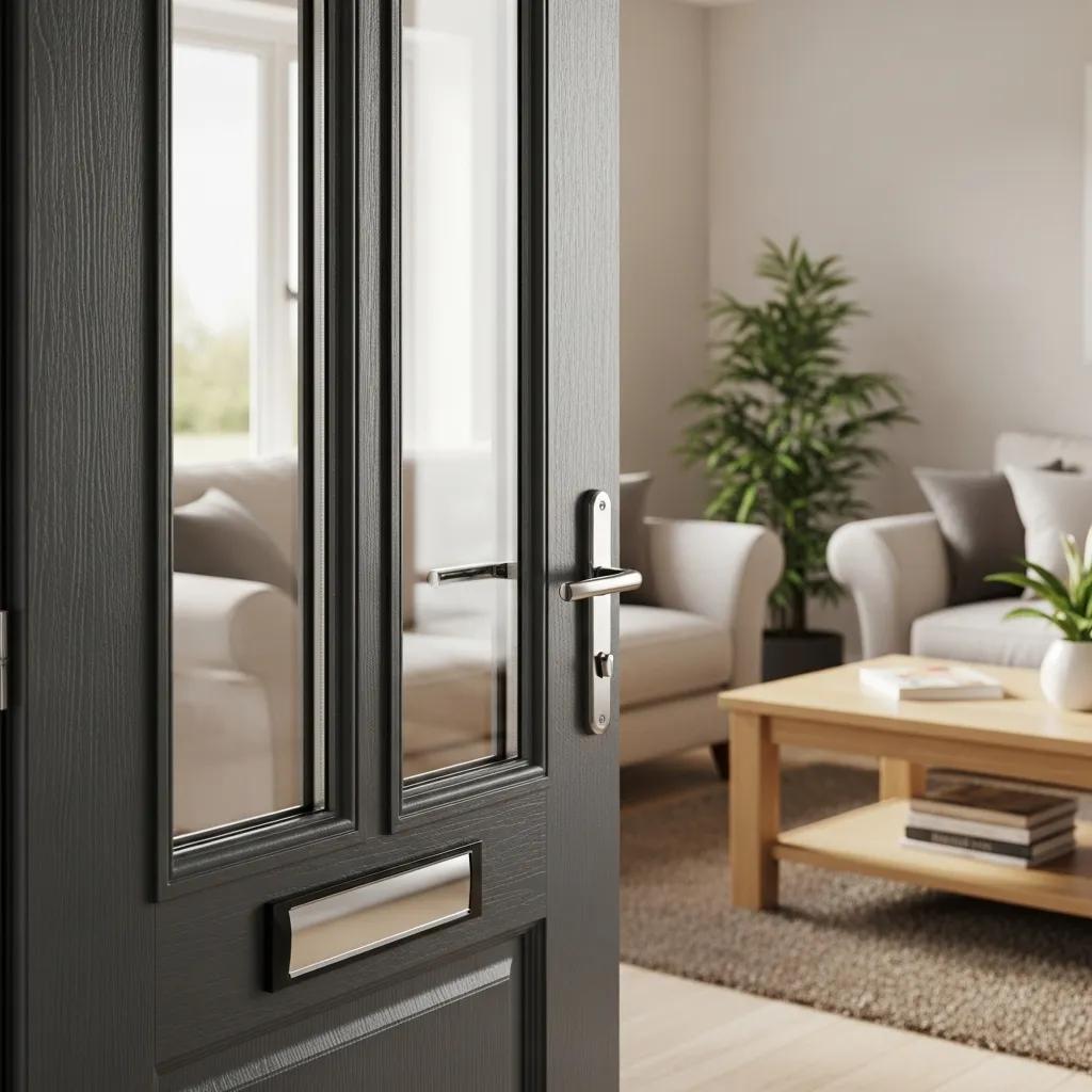 Modern UPVC door showcasing durability and energy efficiency in a cozy home setting